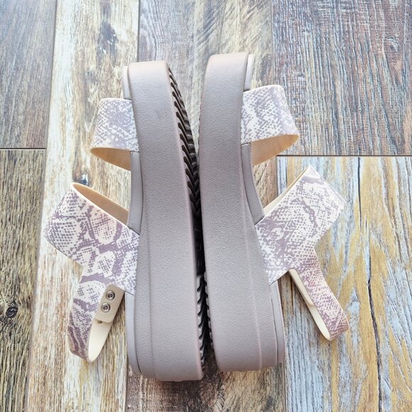 Crocs Brooklyn Snake Printed Low Wedge Platform Sandals Sling Back Beige - Picture 8 of 12